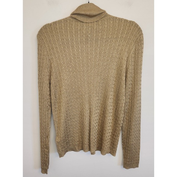 Lauren Ralph Lauren Womens Cable Knit Turtleneck Sweater Gold Size Large Holiday - Picture 3 of 6